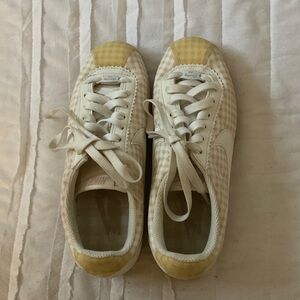Nike Cortez Cream Gingham Sneakers with Yellow Accents